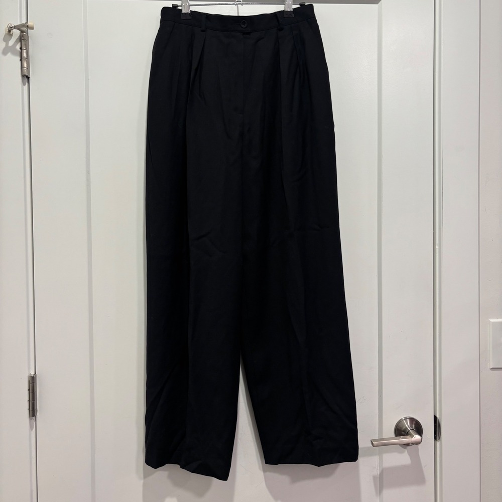 Saville for Nordstrom Black Wool Pleated Wide Leg Trousers Pants Women's Size 8